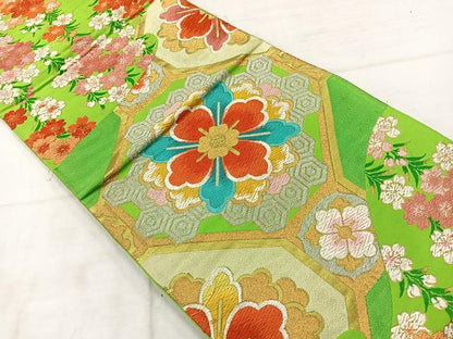 平和屋着物◎六通柄袋帯　唐織　枝垂れ花文　金銀糸　正絹　逸品　AABE2939uk