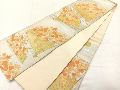 平和屋着物◎六通柄袋帯　唐織　扇面花文　金銀糸　正絹　逸品　AABE2956uk