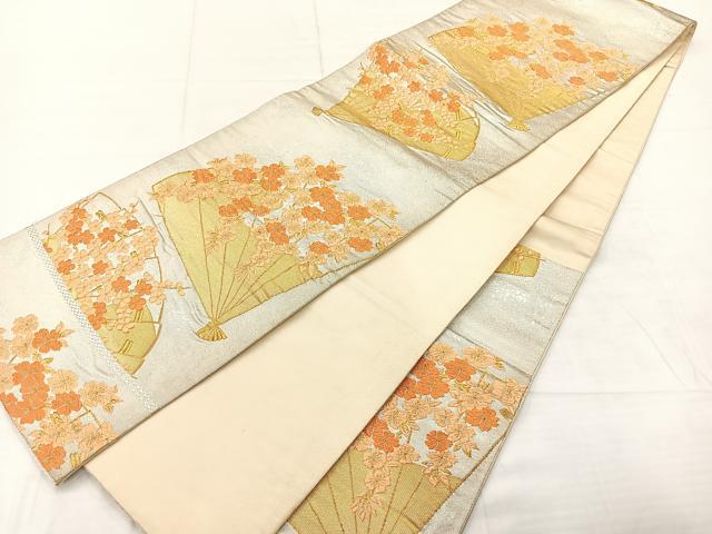 平和屋着物◎六通柄袋帯　唐織　扇面花文　金銀糸　正絹　逸品　AABE2956uk