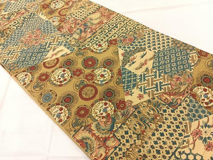 平和屋着物◎六通柄袋帯　紬地　切嵌　吉祥花文　正絹　逸品　AABE2984uk