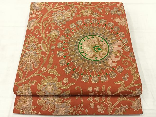 平和屋着物◎六通柄　本袋帯　更紗花文　正絹　逸品　AABE2989uk