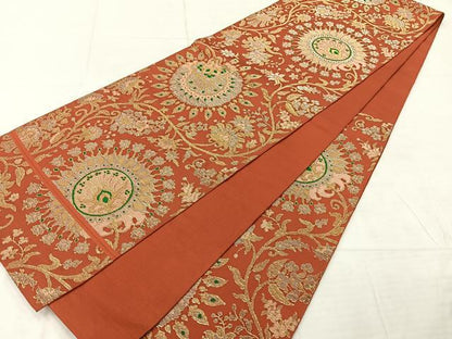 平和屋着物◎六通柄　本袋帯　更紗花文　正絹　逸品　AABE2989uk