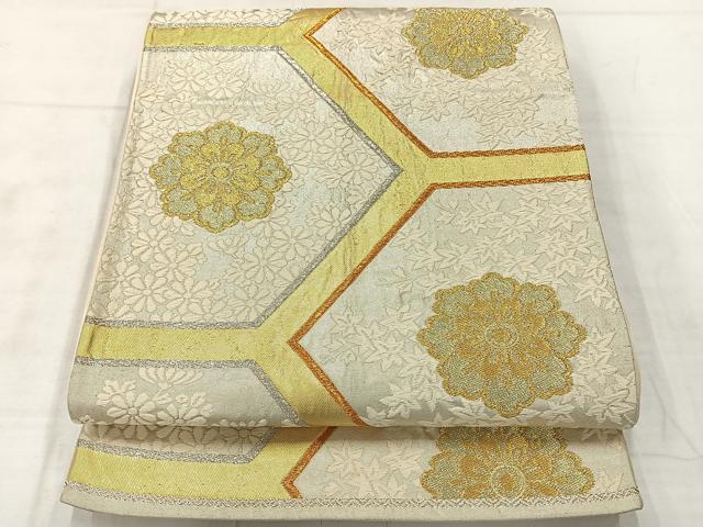 平和屋着物◎六通柄袋帯　唐織　亀甲花文　金銀糸　正絹　逸品　AABE2995uk