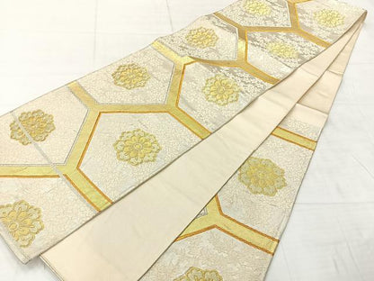 平和屋着物◎六通柄袋帯　唐織　亀甲花文　金銀糸　正絹　逸品　AABE2995uk