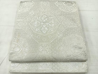 平和屋着物◎六通柄袋帯　蜀江花文　銀糸　正絹　逸品　AABE2999uk