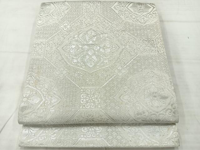 平和屋着物◎六通柄袋帯　蜀江花文　銀糸　正絹　逸品　AABE2999uk