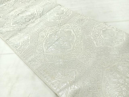 平和屋着物◎六通柄袋帯　蜀江花文　銀糸　正絹　逸品　AABE2999uk