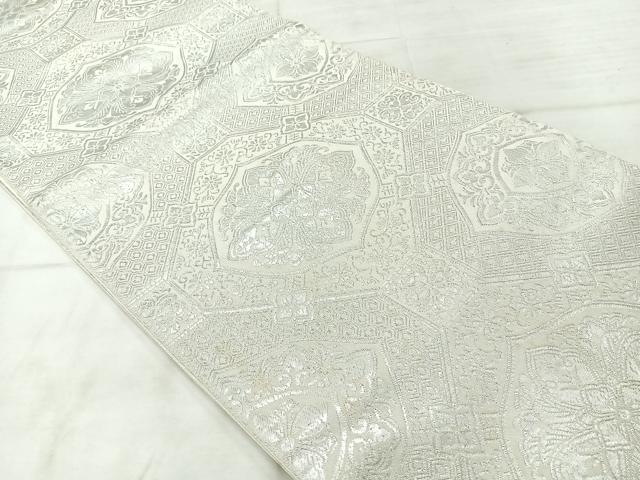 平和屋着物◎六通柄袋帯　蜀江花文　銀糸　正絹　逸品　AABE2999uk