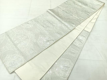 平和屋着物◎六通柄袋帯　蜀江花文　銀糸　正絹　逸品　AABE2999uk