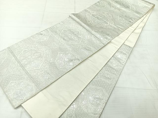 平和屋着物◎六通柄袋帯　蜀江花文　銀糸　正絹　逸品　AABE2999uk