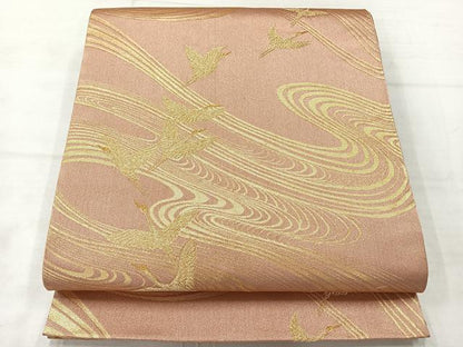 平和屋着物◎六通柄袋帯　流水飛鶴文　金糸　正絹　逸品　AABE3004uk