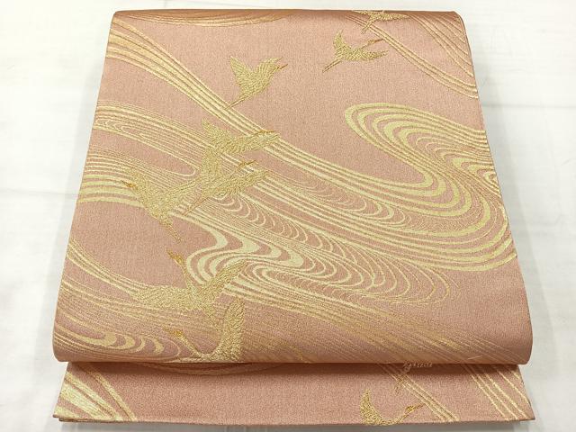 平和屋着物◎六通柄袋帯　流水飛鶴文　金糸　正絹　逸品　AABE3004uk
