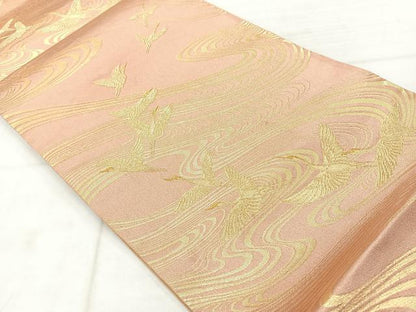 平和屋着物◎六通柄袋帯　流水飛鶴文　金糸　正絹　逸品　AABE3004uk