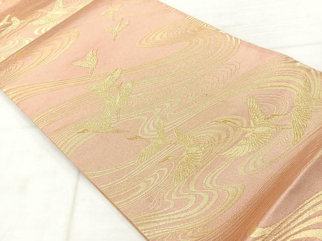 平和屋着物◎六通柄袋帯　流水飛鶴文　金糸　正絹　逸品　AABE3004uk