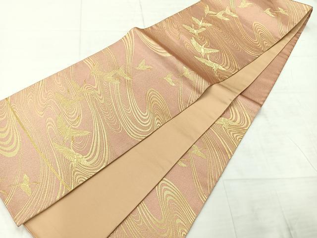 平和屋着物◎六通柄袋帯　流水飛鶴文　金糸　正絹　逸品　AABE3004uk