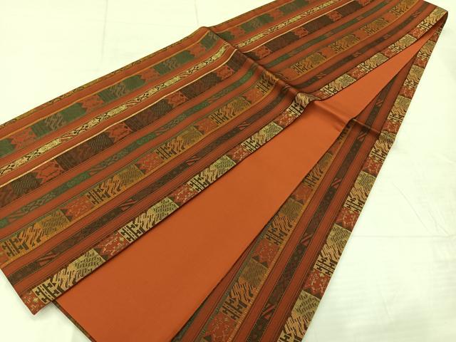 平和屋着物◎全通柄袋帯　幾何学間道　正絹　逸品　AABE3008uk