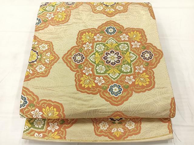 平和屋着物◎六通柄袋帯　唐織　宝相華　金糸　正絹　逸品　AABE3012uk