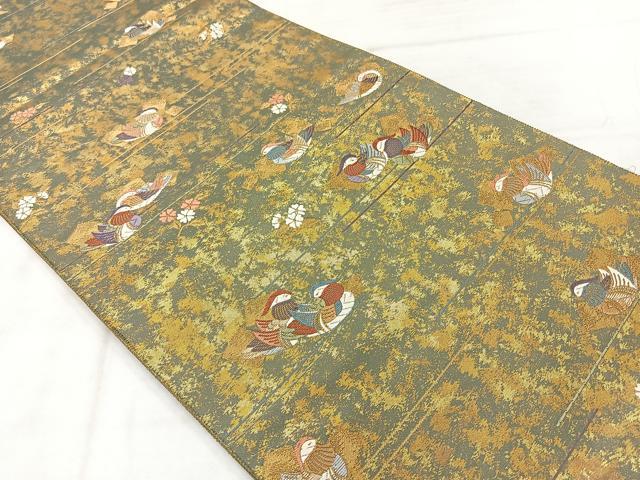 平和屋着物◎六通柄袋帯　唐織　霞鴛鴦文　金糸　引箔　正絹　逸品　AABE3013uk