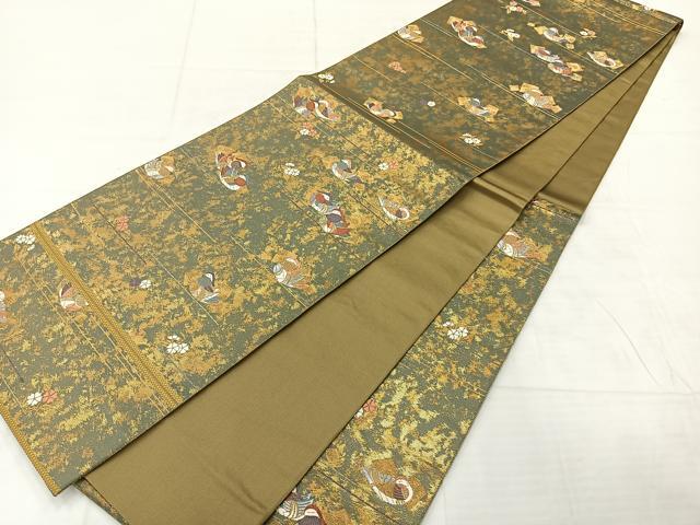 平和屋着物◎六通柄袋帯　唐織　霞鴛鴦文　金糸　引箔　正絹　逸品　AABE3013uk