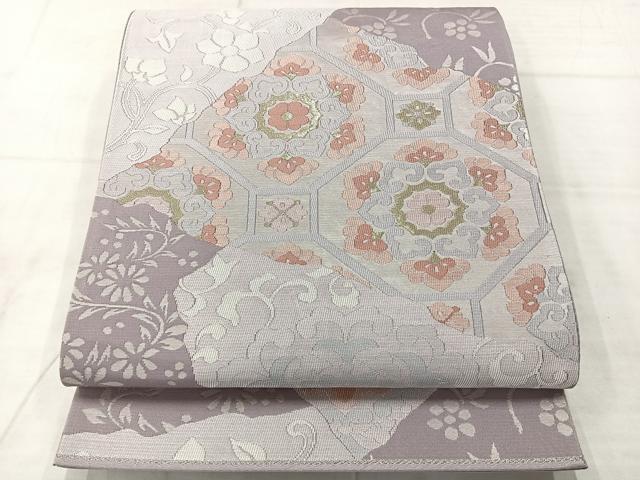 平和屋着物◎六通柄袋帯　切嵌花文　金糸　正絹　逸品　AABE3015uk