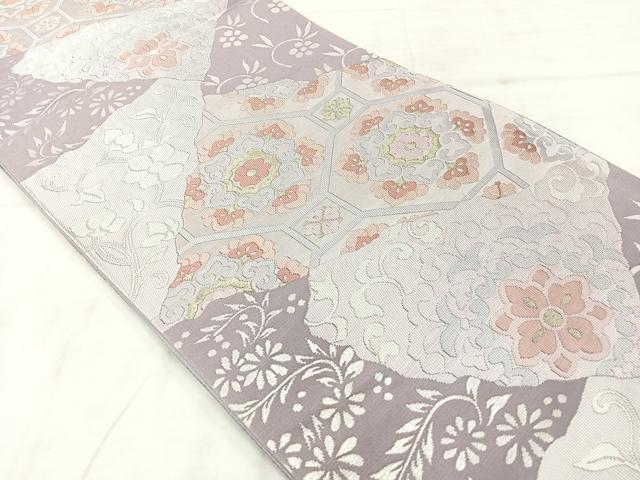 平和屋着物◎六通柄袋帯　切嵌花文　金糸　正絹　逸品　AABE3015uk