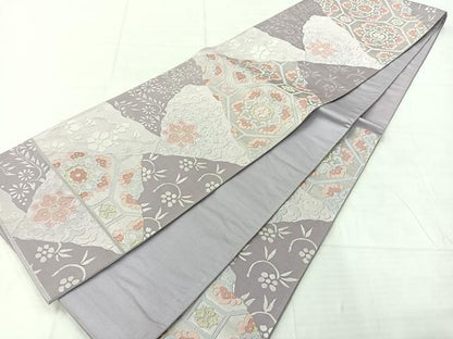平和屋着物◎六通柄袋帯　切嵌花文　金糸　正絹　逸品　AABE3015uk