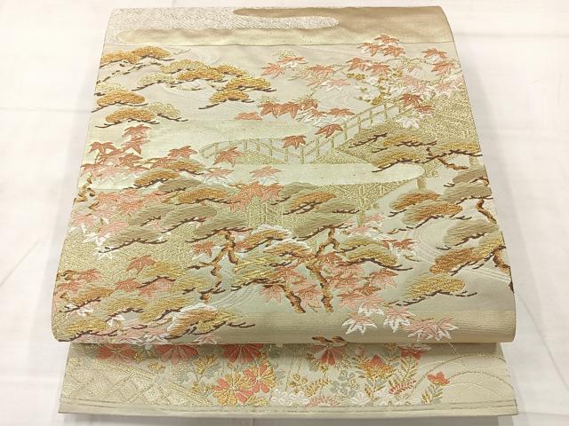 平和屋着物◎六通柄袋帯　唐織　エ霞風景花文　金糸　正絹　逸品　AABE3016uk