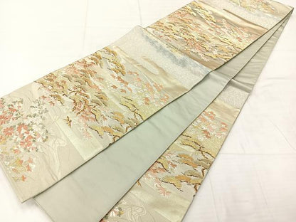 平和屋着物◎六通柄袋帯　唐織　エ霞風景花文　金糸　正絹　逸品　AABE3016uk