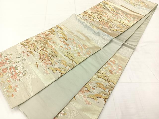平和屋着物◎六通柄袋帯　唐織　エ霞風景花文　金糸　正絹　逸品　AABE3016uk