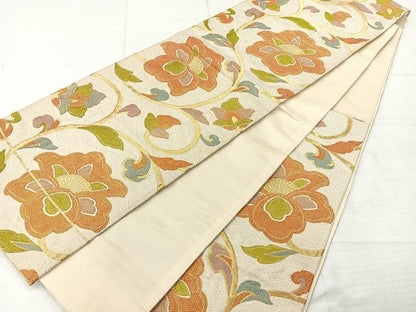 平和屋着物◎六通柄袋帯　更紗花文　金糸　正絹　逸品　AABE3021uk