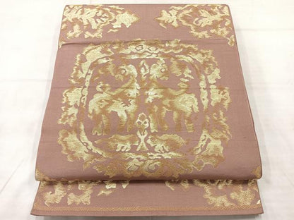 平和屋着物◎六通柄　本袋帯　抽象動物文　金糸　正絹　逸品　AABE3022uk