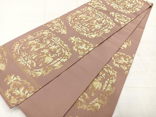 平和屋着物◎六通柄　本袋帯　抽象動物文　金糸　正絹　逸品　AABE3022uk