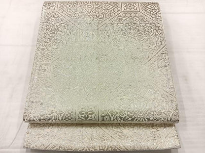 平和屋着物◎六通柄袋帯　蜀江花文　銀糸　正絹　逸品　AABE3023uk