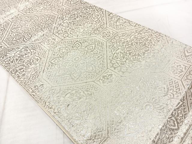 平和屋着物◎六通柄袋帯　蜀江花文　銀糸　正絹　逸品　AABE3023uk