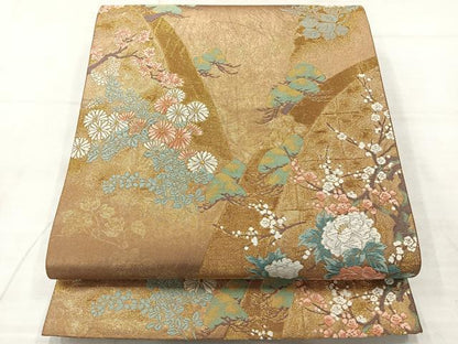 平和屋着物◎六通柄袋帯　唐織　ずいか錦　枝梅花文　金糸　正絹　逸品　AABE3027uk