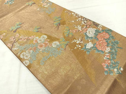 平和屋着物◎六通柄袋帯　唐織　ずいか錦　枝梅花文　金糸　正絹　逸品　AABE3027uk