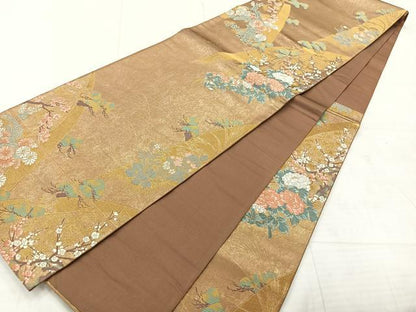 平和屋着物◎六通柄袋帯　唐織　ずいか錦　枝梅花文　金糸　正絹　逸品　AABE3027uk