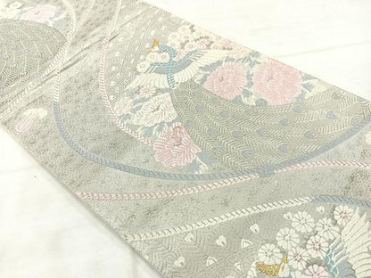 平和屋着物◎六通柄袋帯　唐織　孔雀花文　金銀糸　正絹　逸品　AABE3037uk