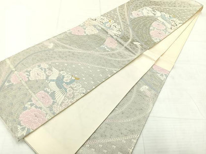 平和屋着物◎六通柄袋帯　唐織　孔雀花文　金銀糸　正絹　逸品　AABE3037uk