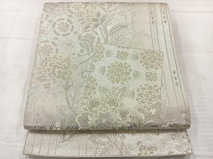 平和屋着物◎六通柄袋帯　唐織　花唐草文　銀糸　正絹　逸品　AABE3038uk