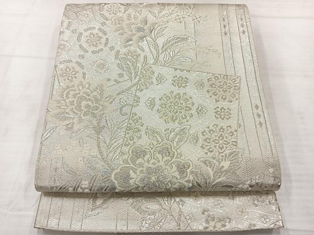 平和屋着物◎六通柄袋帯　唐織　花唐草文　銀糸　正絹　逸品　AABE3038uk