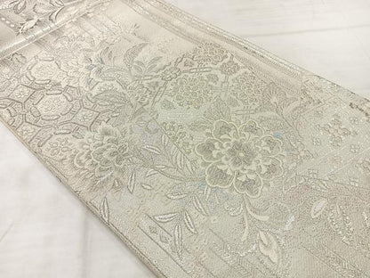平和屋着物◎六通柄袋帯　唐織　花唐草文　銀糸　正絹　逸品　AABE3038uk