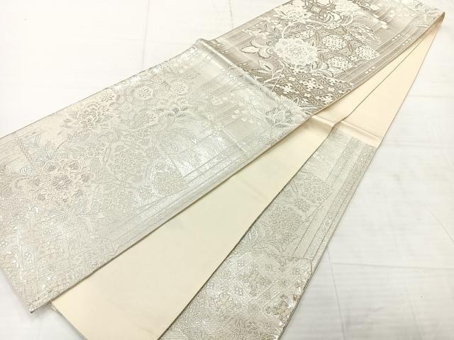 平和屋着物◎六通柄袋帯　唐織　花唐草文　銀糸　正絹　逸品　AABE3038uk