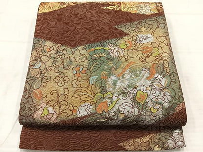 平和屋着物◎六通柄袋帯　花鳥文　金銀糸　正絹　逸品　AABE3039uk