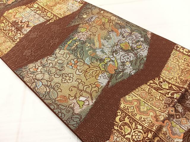 平和屋着物◎六通柄袋帯　花鳥文　金銀糸　正絹　逸品　AABE3039uk