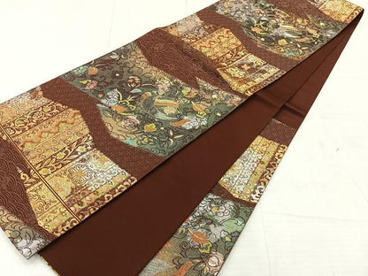 平和屋着物◎六通柄袋帯　花鳥文　金銀糸　正絹　逸品　AABE3039uk