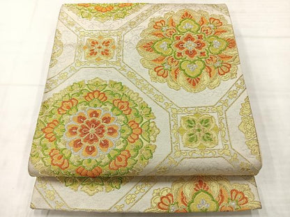 平和屋着物◎六通柄袋帯 蜀江花文 金銀糸 正絹 逸品 AABE3044uk