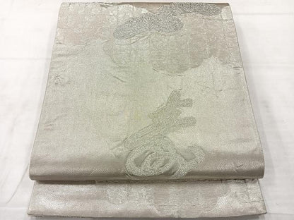 平和屋着物◎六通柄袋帯 雲取り文字文 銀糸 正絹 逸品 AABE3047uk