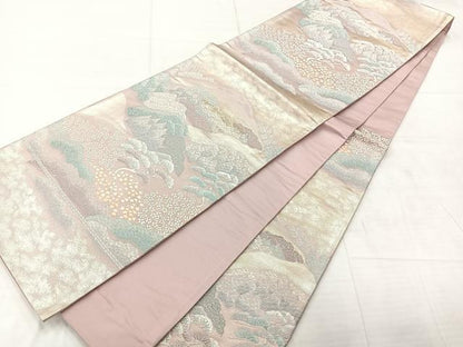 平和屋着物◎六通柄袋帯 大原乃里 銀糸 正絹 逸品 AABE3053uk