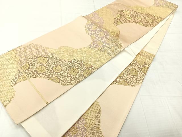 平和屋着物◎六通柄袋帯 道長花文 金糸 正絹 逸品 AABE3054uk